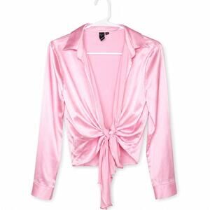 Pink Satin Tie-Front Blouse | Windsor | Y2K Inspired Going Out Top